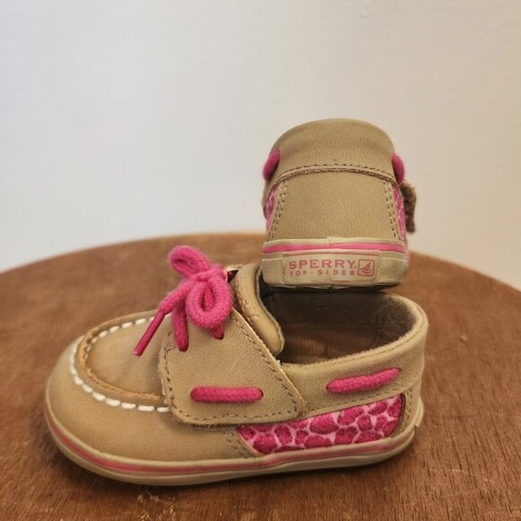 Sperry Top-siders Infant Toddler Pink Cheetah Boat Crib Shoes Size 3 - Picture 2 of 6